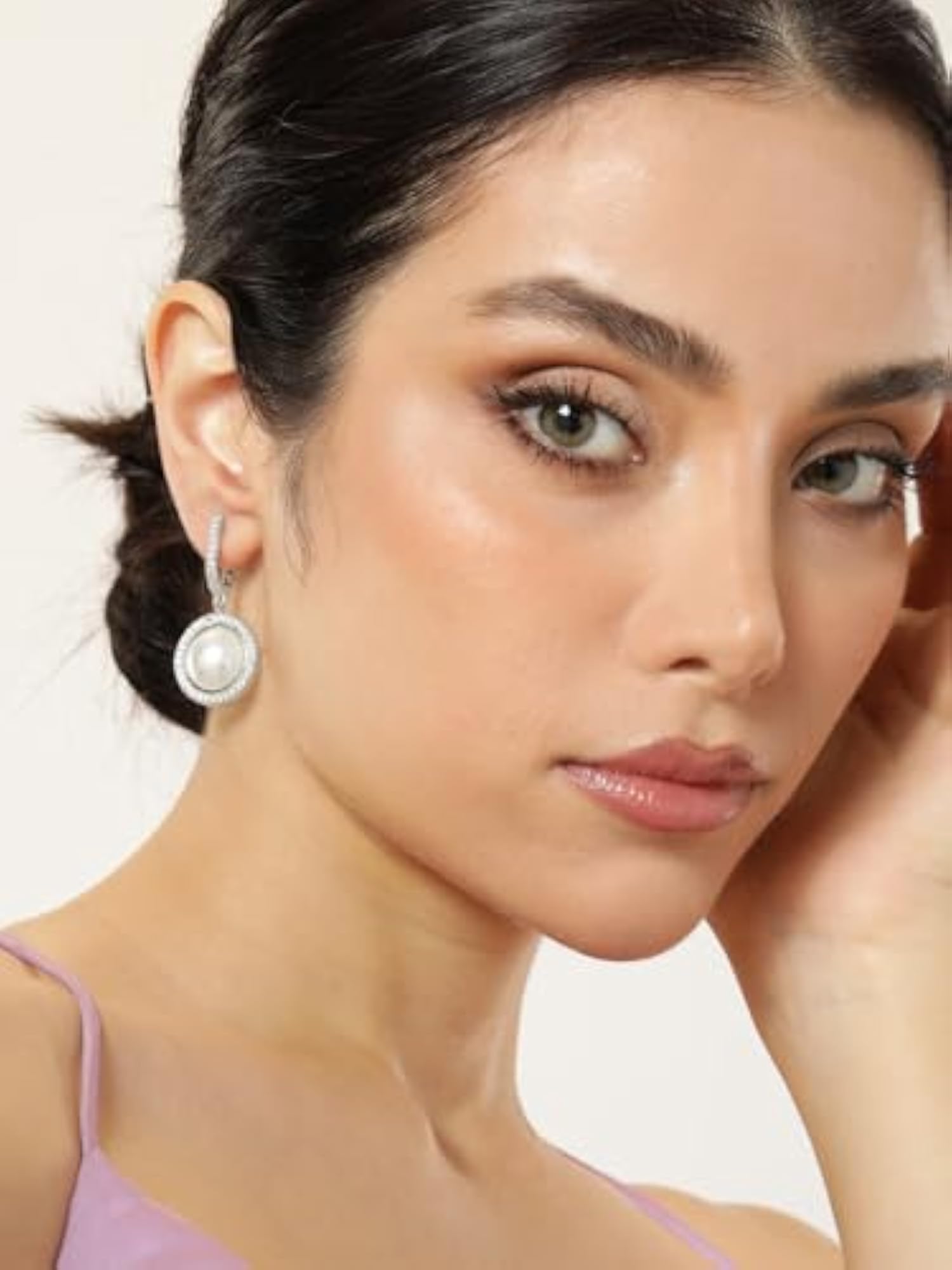 Women's Brass Rhodium Plated Drop Earrings with American Diamond & Hydro CZ Stones